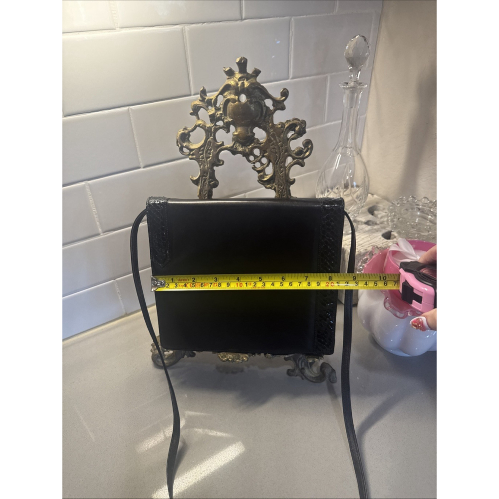 Vintage Valentino Garavani Black Leather Python Trim Top Handle Bag Italy - Picture 8 of 11